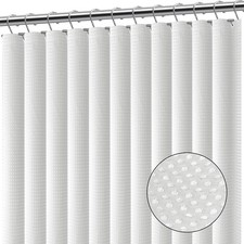 White Shower Curtain - Hotel Quality Waffle Fabric Bath Curtain 72x72, Heavy ...
