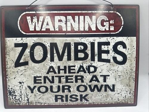 Nuevo letrero de metal TWD advertencia zombis por delante entra bajo tu propio riesgo 12" x 9" - Imagen 2 de 6