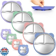 YIHCE Stainless Steel Kids Plate with Suction 4 Pack, 9 Toddler Divided Plat