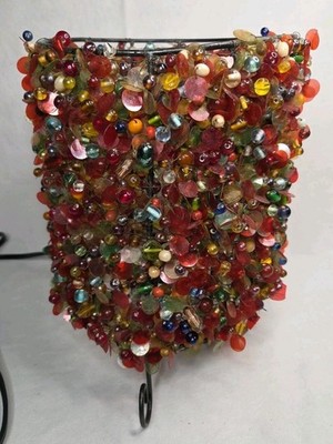 Vintage Y2K Hippie Retro Glass & Plastic Colorful Beaded Table Lamp 