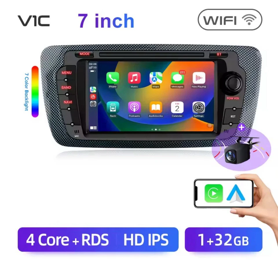 Autoradio Android 14 SEAT Ibiza 6J 2009-2013 2 DIN 7" GPS WiFi CarPlay - Photo 1/4