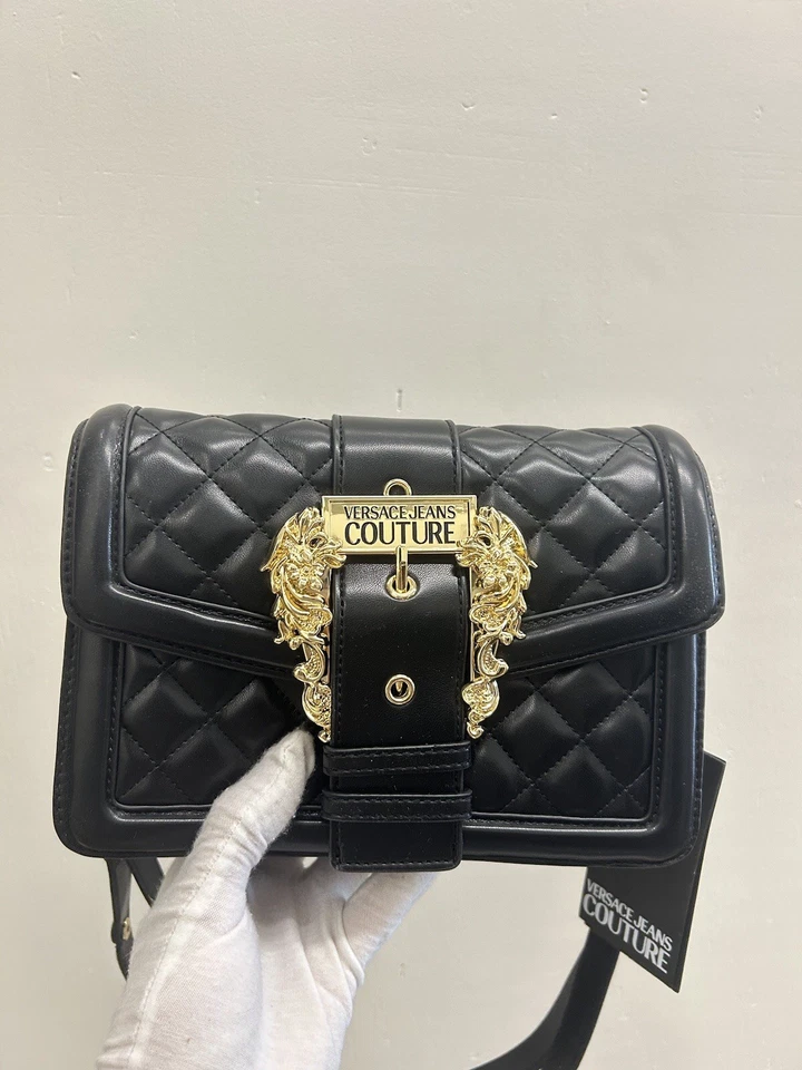 Versace Jeans Couture Black Baroque Buckle Shoulder Bag Quilted Leather Large - Image 2 of 4