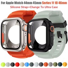 Silicone Sport Band PC Case For Apple Watch 11 10 9 8 7 SE Change to Ultra Cover