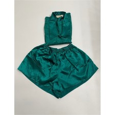 Vintage Victoria's Secret Gold Label Green Satin Jacquard Pajama Set M Shorts