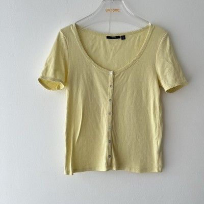 Kiabi Shirt T-Shirt Oberteil Gelb Butteryellow S 36 Spitze Pointelle Sommer