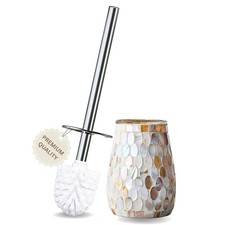 Modern Toilet Brush and Holder Set  Natural Shell Mosaic Glass  Non-Rustic ...