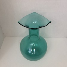 Vintage Large Empoli Hand Blown Green Art Glass Vase MCM Murano Style 11  Tall