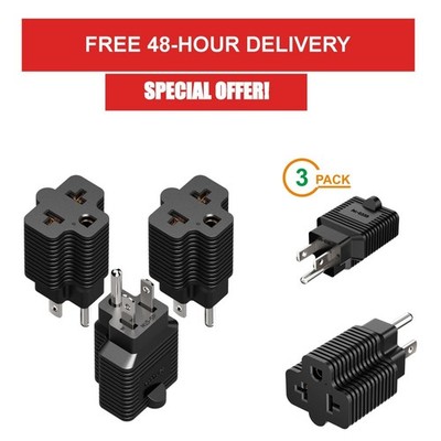 Plugrand 3-Pack 4-in-1 15A to 20A AC Power Adapter