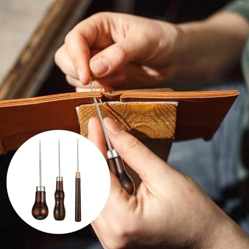 3 Pcs Awl Tool Set Leather Scratch Awl Tool Stitching Sewing Awl with Wooden