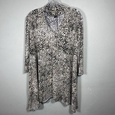 Clara Sun Woo Animal Print Asymmetric Hem Mock Cut Out V Neck Sz XL