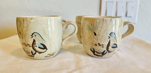 Vintage Rare 1950s MCM Large Red Wing Bob White Quail Coffee Mug Set of 4