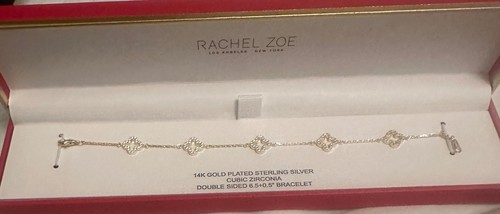 Rachel Zoe 14K Gold/ Sterling Silver pave Zirconia 5 Clover Bracelet New W Tag