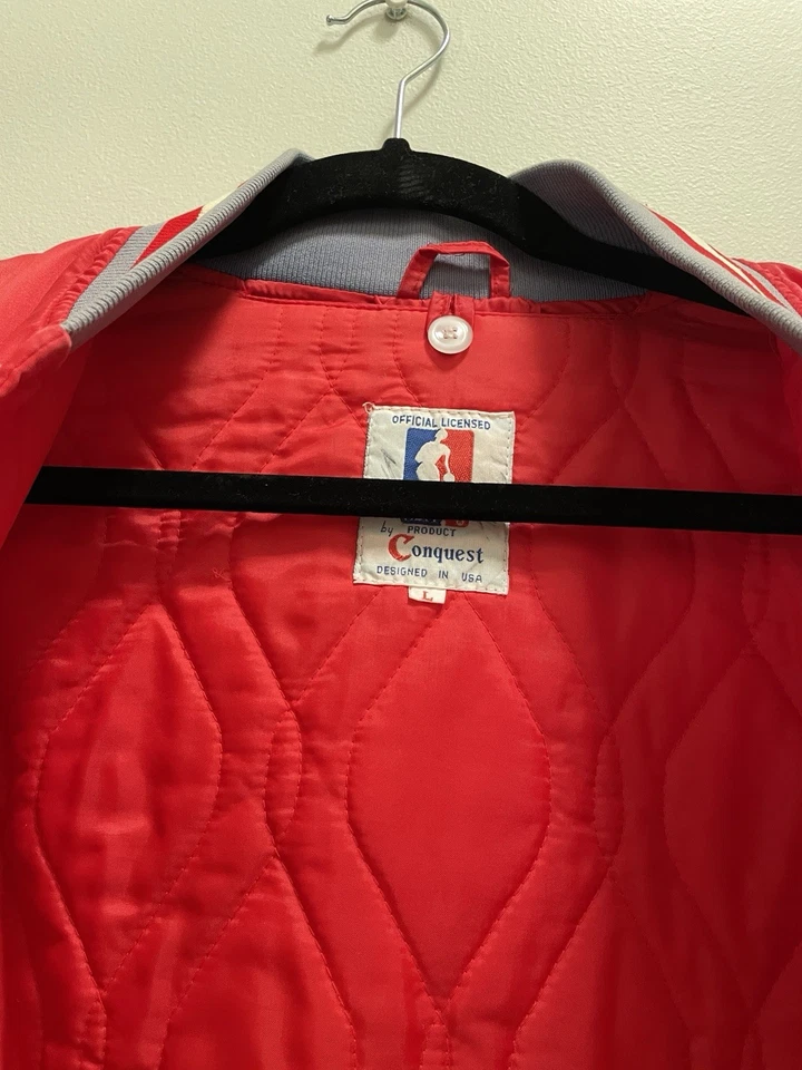 Chaqueta Bomber Vintage Años 90 SIXERS PHILADELPHIA 76ers Talla L Baloncesto Roja Foto 3 de 4