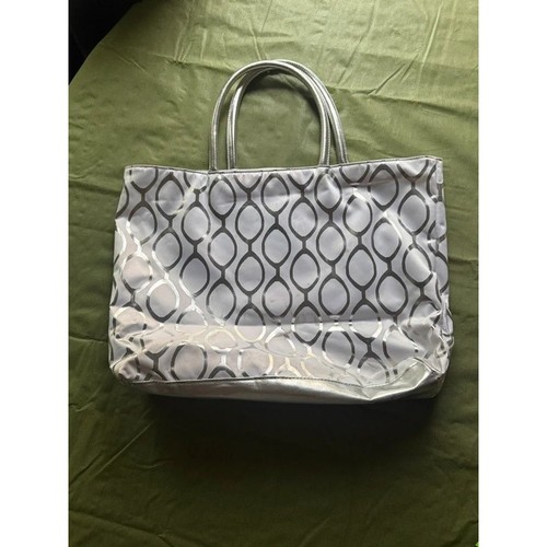 Silver Geometric Print Tote Bag Shoulder Bag Dorm Organizer