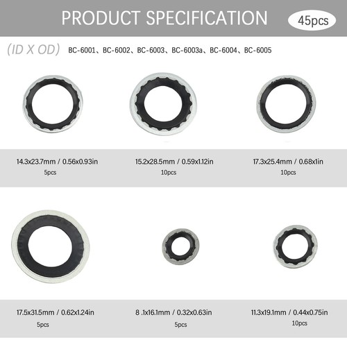 45x Air Conditioning Compressor Gasket 6 Size Universal Auto AC Compressor New - Picture 9 of 12