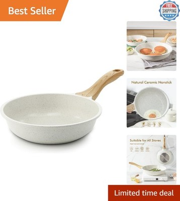 Induction-Compatible 8-Inch Ceramic Skillet with Heat Resistant Handle - White
