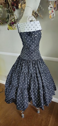Vestido Vintage A J BARI Lunares Blanco y Negro Años 80 Hace Años 50 - Imagen 4 de 6