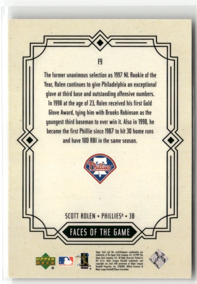 2000 Upper Deck #F9 Scott Rolen Faces of the Game ☘️081 - Image 2 of 2