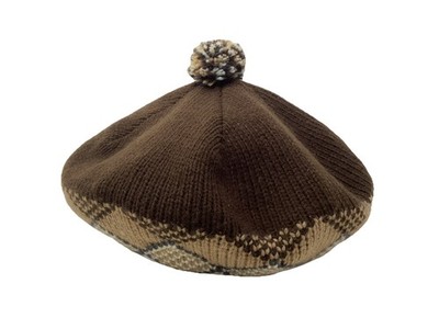Vintage Pom Pom Beret Hat Knit Brown With Argyle Design Golf  display picture 3
