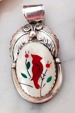 Vintage Navajo Garrison Boyd Large Cardinal sterling silverpendant Southwestern 