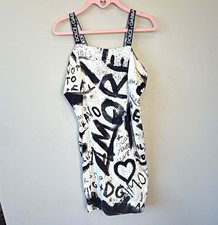 Dolce & Gabbana Black/White Graphic Logo Strap Mini Bodycon Dress  L