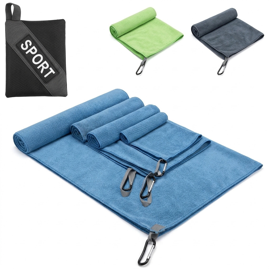 Serviette de sport microfibre 160x80 cm grand drap de plage bleu compact lot de 4