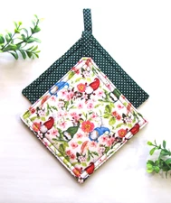 Spring Gnomes Potholders (Set of 2) - Handmade Farmhouse Chic Kitchen Decor