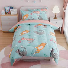 Cat Comforter Set Twin for Girls, Ultra Soft Microfiber Bedding Sets with 3