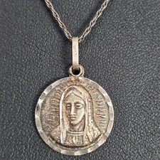 Collar de cadena colgante religioso de plata esterlina de colección Italia Virgen María/Guadalupe