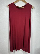 Sleeveless Swing Dress Womens Medium Burgundy Red Solid A-Line Scoop Neck Knit