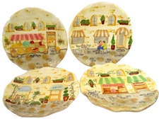 Bella Casa By Ganz 4 Decorative Wall Plaques 10" Handpainted Plates Market Scene