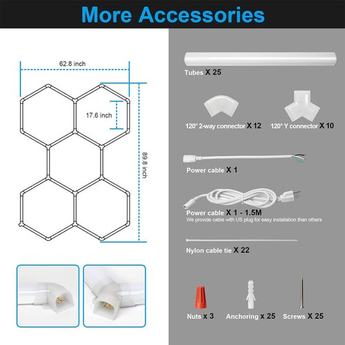 3-28X Hexagon LED Lampe Röhren Werkstatt Garage Wand Decken Leuchte Beleuchtung - Bild 14 von 21