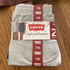 Levi's Youth Girls 2 Pack Shorts Gray/Navy Patriotic Logo MSRP 36 Size 7/8