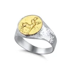 *Import Fees Paid* Handmade 925 K  Silver Men's Signet Centaur Coin Ring by Omer