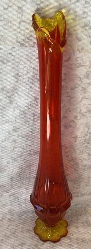 MCM Vintage Fenton Valencia Ambeina Glass Swung Vase 14.75”