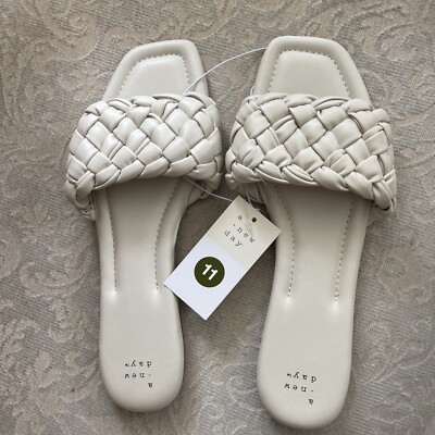 Women's Size 11 Carissa Slide Sandals A New Day Off White