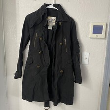 B’s Closet Mid Length Jacket Coat Black Juniors Size Small Trench Coat Military