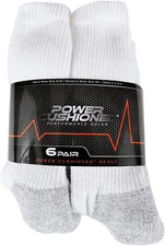 Power Cushioned Performance Crew Large 6 Pair Pack White LARGE Size 9-12