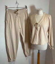 M&S Rosie tracksuit outfit Size M VGC sweatshirt joggers lounge cream beige