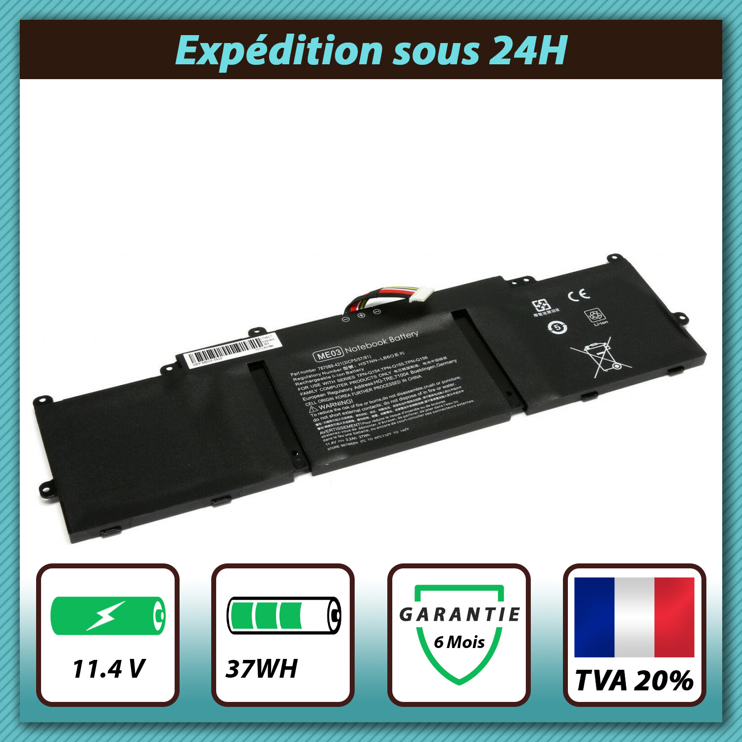 Batterie pour HP Stream 11-D013NF : Réparez l'autonomie faible avec ce bloc 37Wh stable