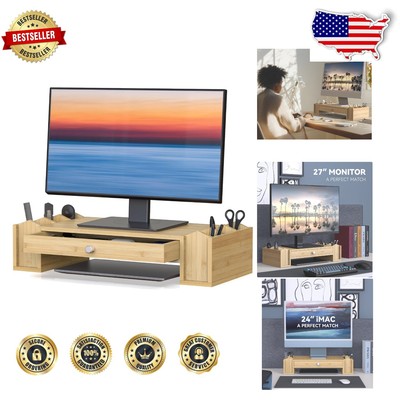 Multi-Size Bamboo Desktop Organizer with Drawers for 27 to 21 Inch Monitors