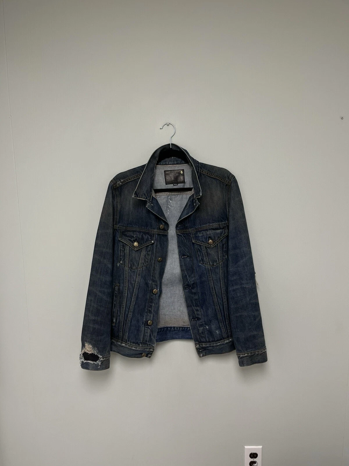 $1250 R13 Distressed Zipper Trucker Jacket Medium image 17