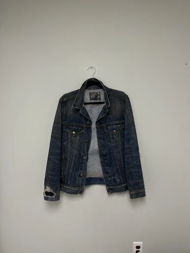 $1250 R13 Distressed Zipper Trucker Jacket Medium image 17