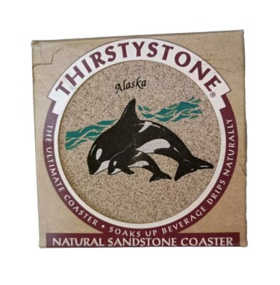 Thirstystone Natursandstein Untersetzer Orcas 4er Set in OVP USA 1994