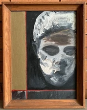 Vintage 1960s Textured Face Head Painting Mid Century Modern Art Wall Hanging