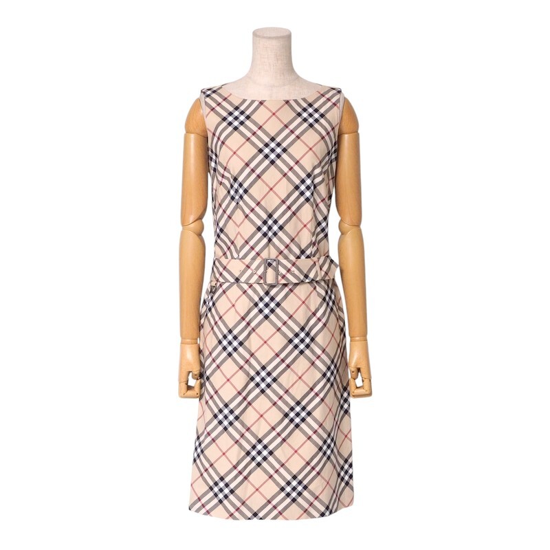 Mint BURBERRY one piece Size 36 Belted sleeveless dress in checked 