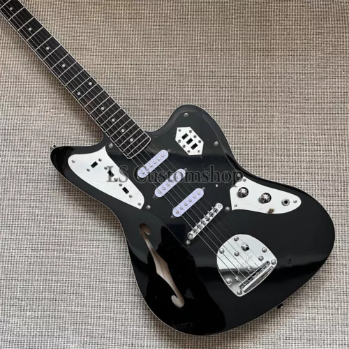 Black Semi Hollow Electric Guitar Jaguar Thinline Special Edition Maple Neck