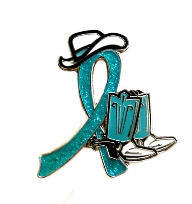 Teal Ribbon Lapel Pin Awareness Western Cowboy Boots Many Cancer Causes New