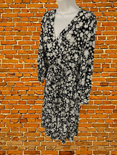WOMENS H&M SIZE SMALL S BLACK PRINT BLOUSON SLEEVE WRAP WORK CASUAL SHORT DRESS