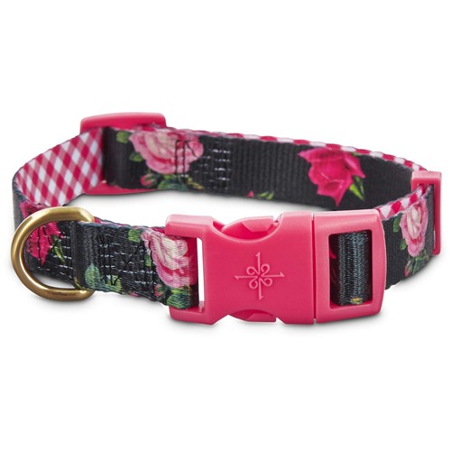 Good2Go Pink Rose Print Dog Collar in Black, Large - 第 1/2 張圖片